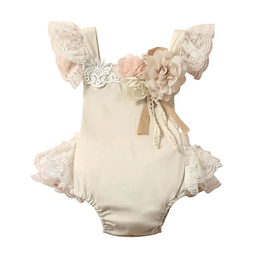 Baby Girl Ivory Floral Lace romper