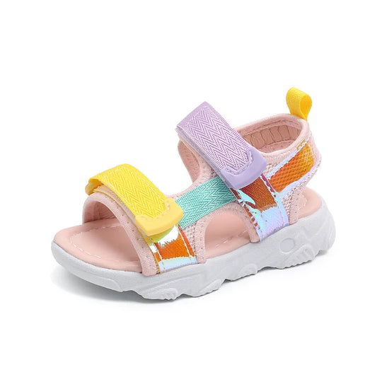 Girls Pink Open Toe Soft Velcro Sandals