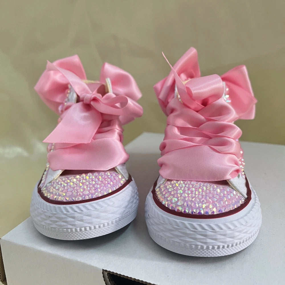 Dolly Bling Canvas Baseball Boots Baby Pink Pearls