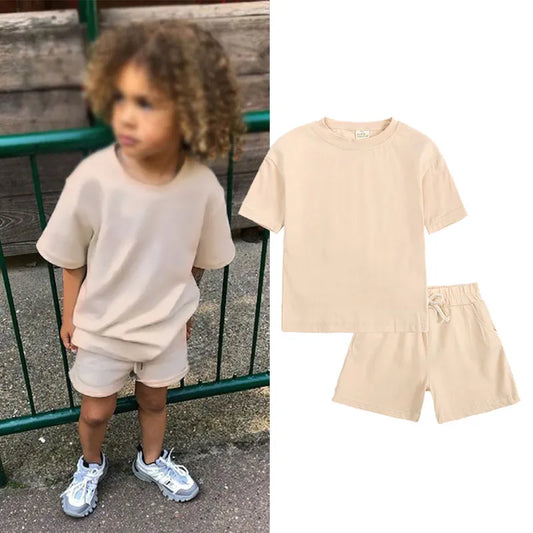 Summer Two Piece T Shirt and Shorts Set - Stone