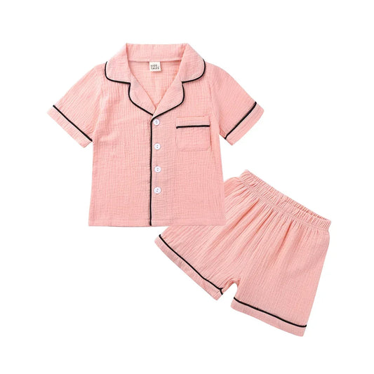 Girls Pink Cotton Two Piece Short PJ Set