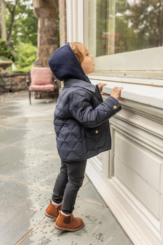 Boys Navy Diamond Quilted Hooded Jacket *Online Product