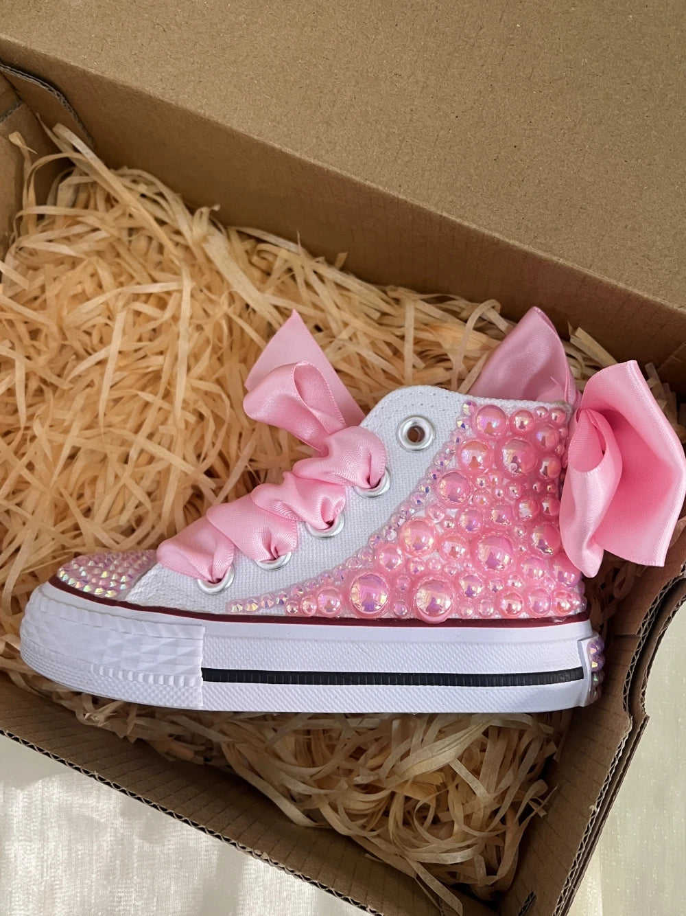 Dolly Bling Canvas Baseball Boots Baby Pink Pearls