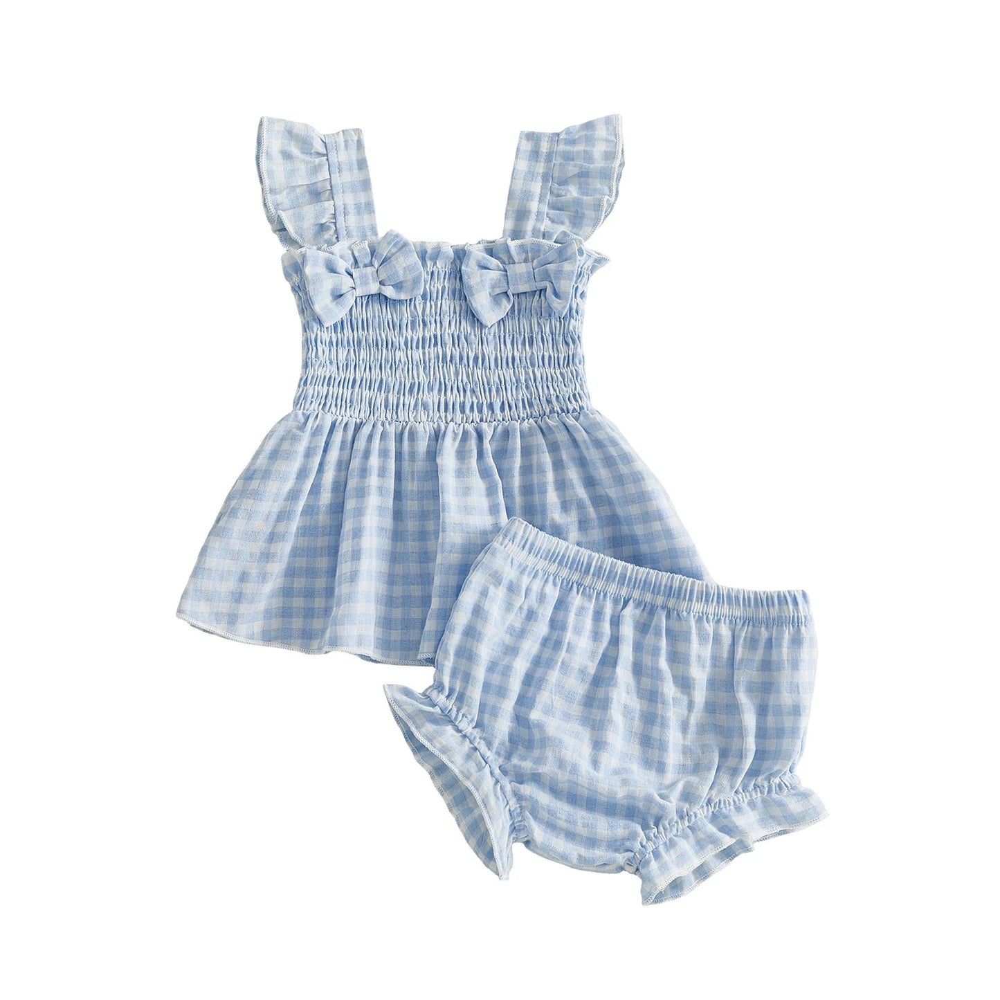 Baby Girls Gingham Smocked Dress & Bloomers Set