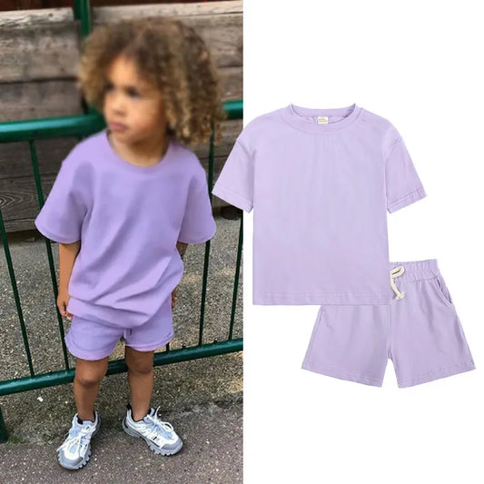 Summer Two Piece T Shirt and Shorts Set - Purple