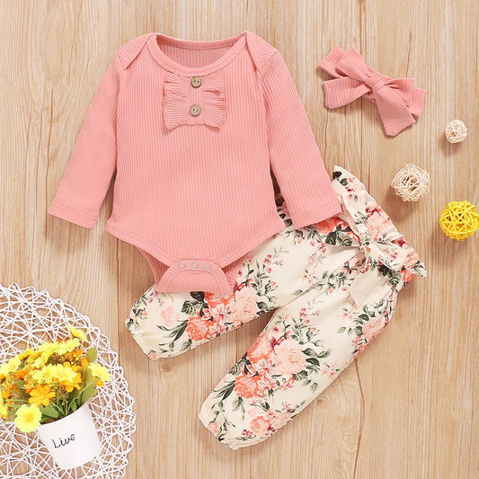 Baby Girl Frill Body Suit & Pants Set - Blush 'Floral' *