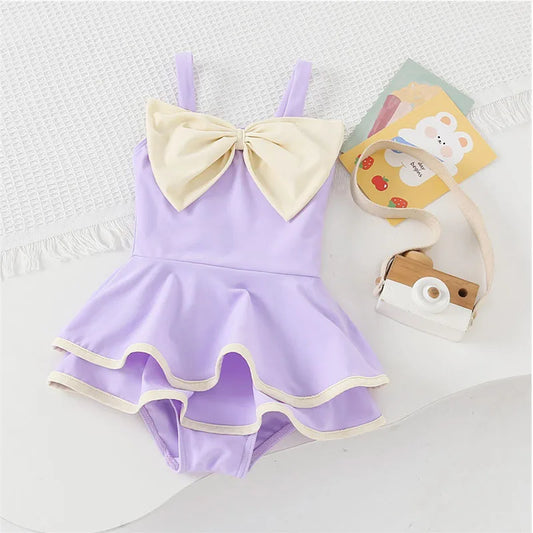 Girls Lilac Bow Swim Suit