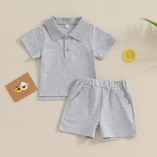 Boys Toddler Shorts & Polo T Shirt Grey