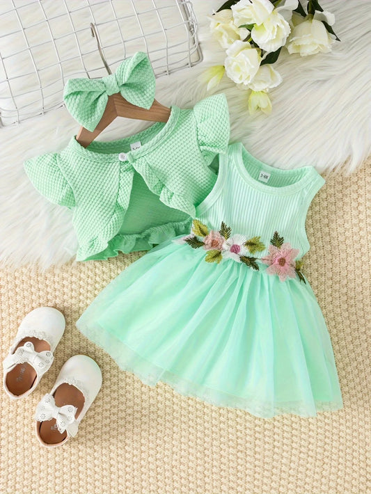 Baby Girl Mint Summer Dress with matching Cardigan