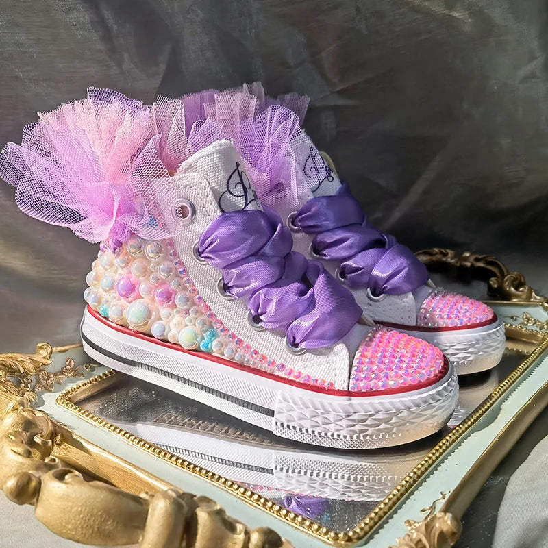 Dolly Bling Canvas Baseball Boot Lilac Tulle and Beaded Finish