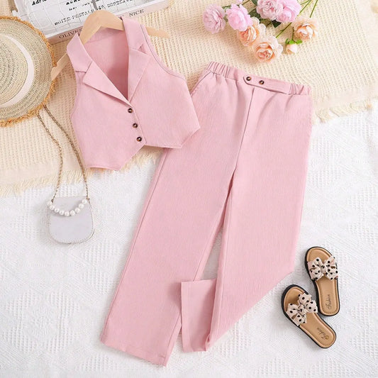 Girls Teen Pink Tailor Vest & Pants