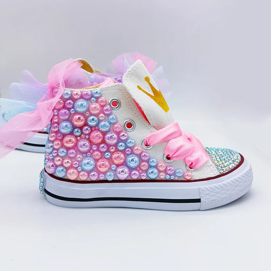 Dolly Bling Canvas Baseball Boots Tulle Pastel Pearls