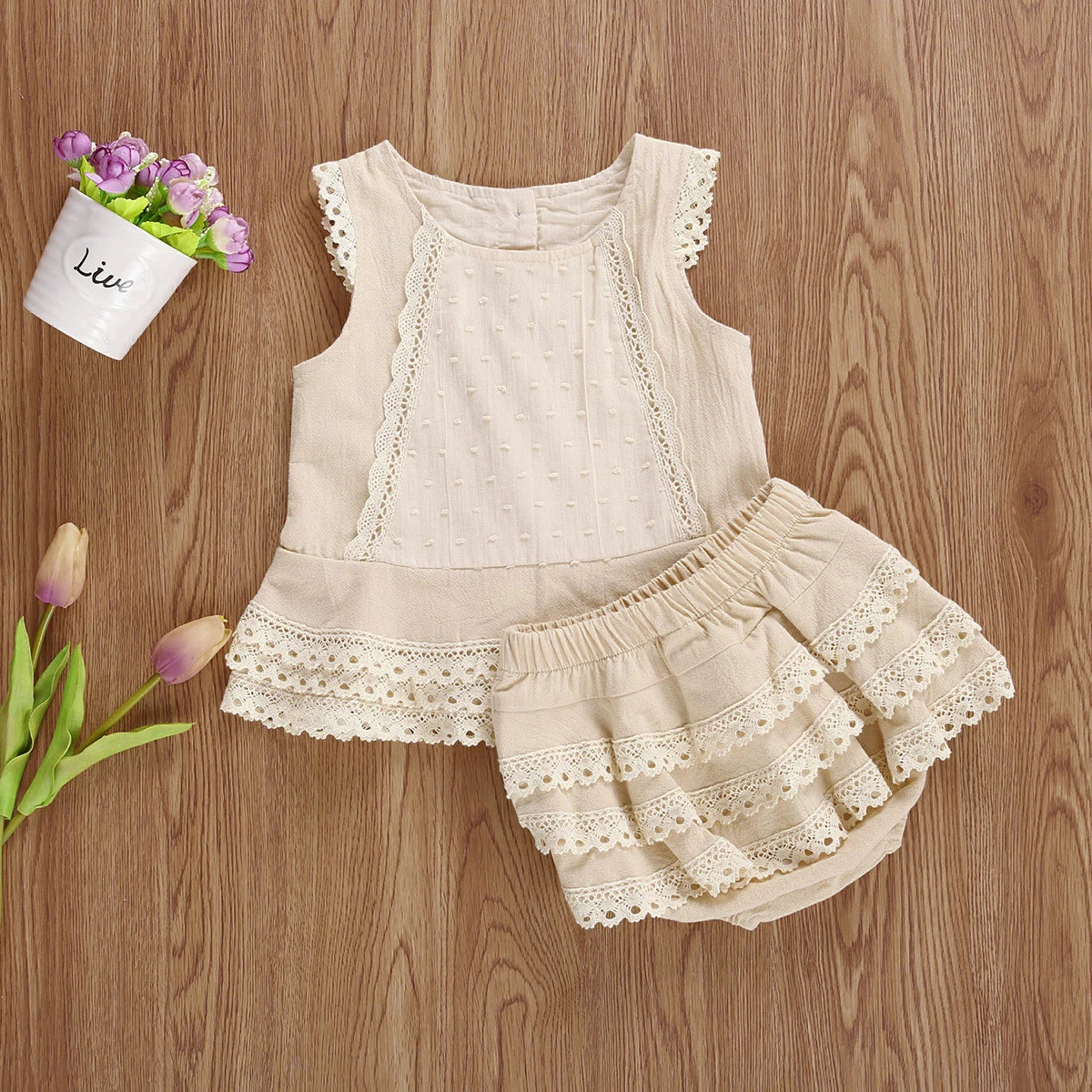 Baby Girls Beige Lace Top and pants Set