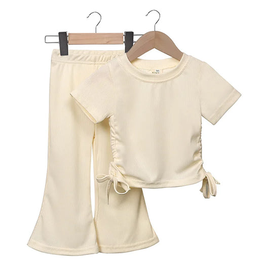 Girls Top and Bell Bottom Trouser Set - Ivory