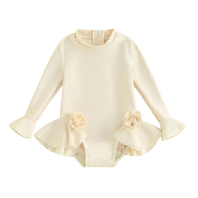 Summer Girls Long Sleeve Swimsuit in lemon with beautiful frill