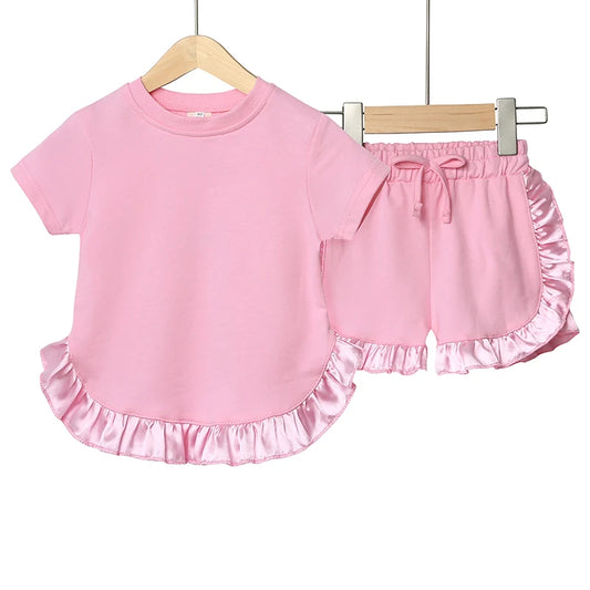 Girls Frills Pink T Shirt and Short Set