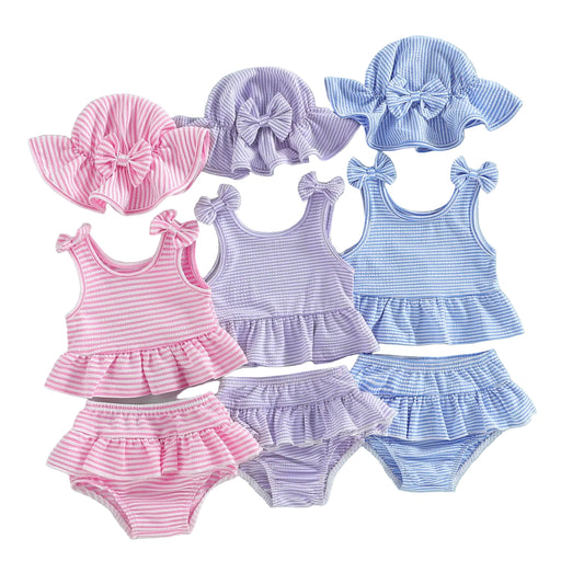 Girls 2-Piece Swim Set Blue with Matching Sun Hat (6 Months–3 Years) *Preorder