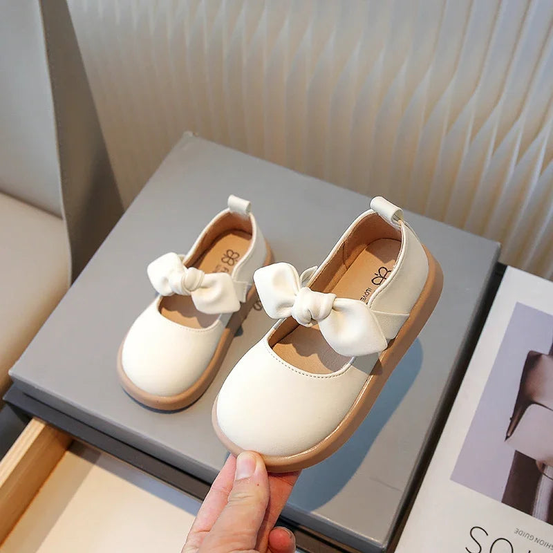 Girls Off White Bow Party Shoe