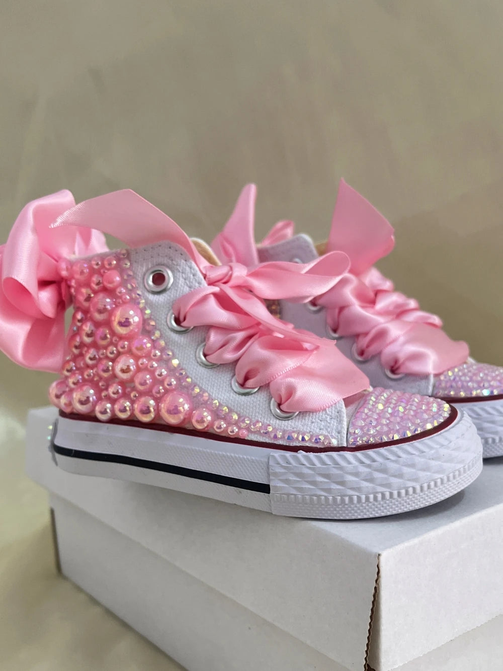 Dolly Bling Canvas Baseball Boots Baby Pink Pearls