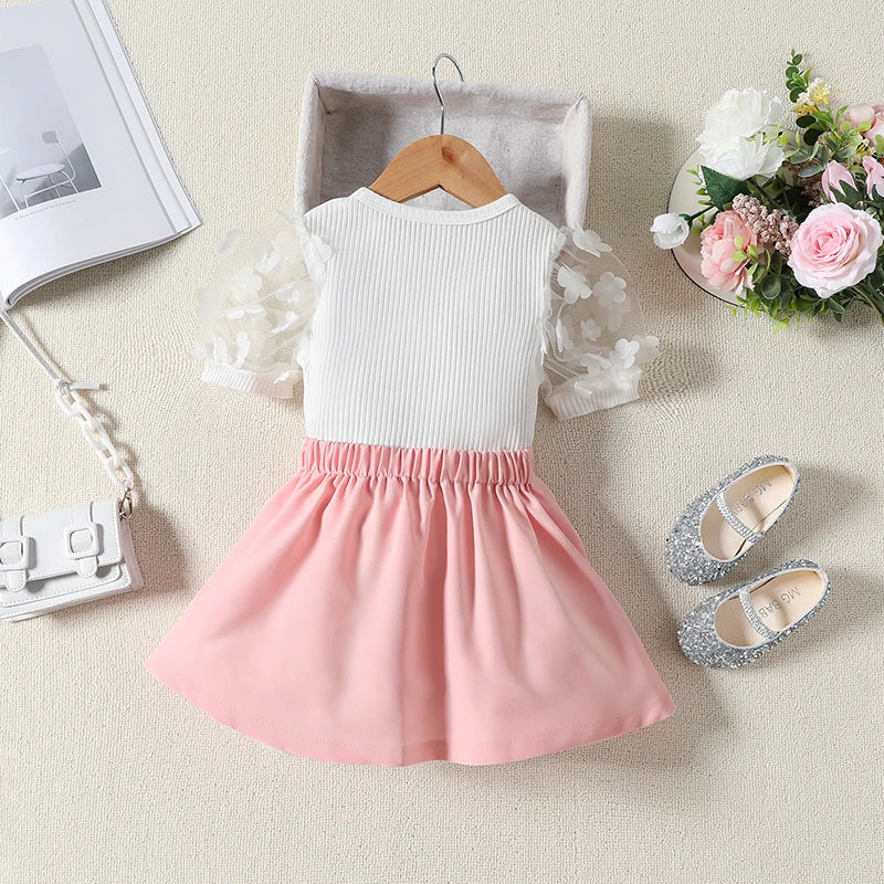 Girls Two Piece Pleated Skirt Set Pink