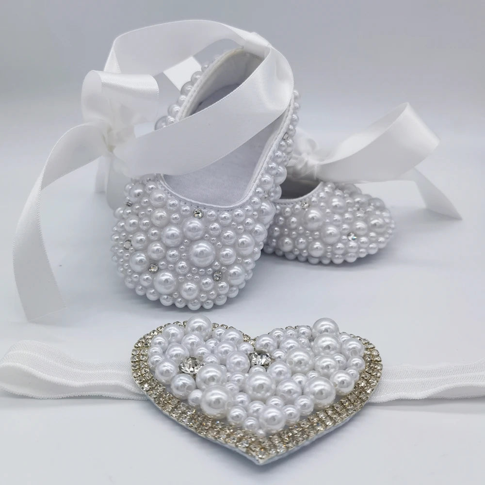 Dolly Bling Pram Shoes White Ballerina Pearls