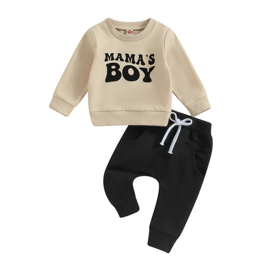 Boys Cozy Club 2 Piece Set - Black 'Mama's Boy' *