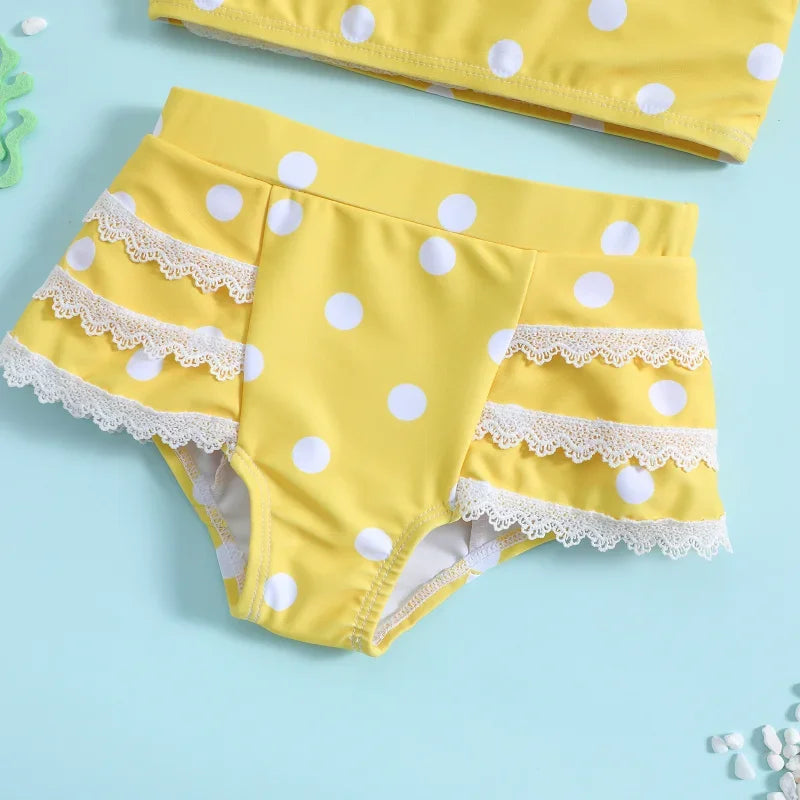 Girls Yellow Polka Dot Two Piece Bikini