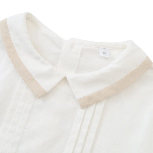 Baby Boys Classic Stone & White Peter Pan Collar Short Set *Online Product