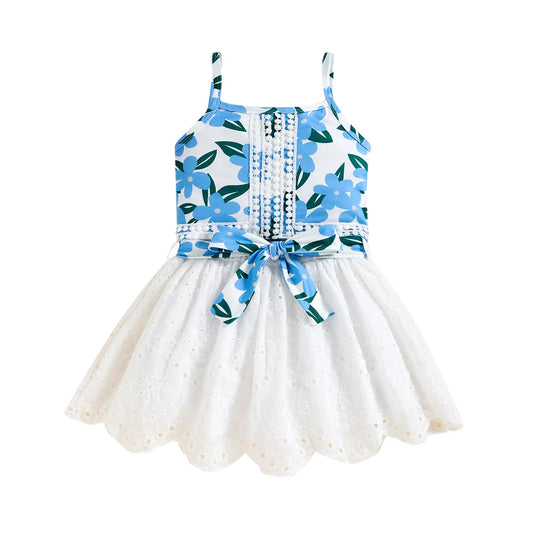 Girls Blue Floral Skirt Set