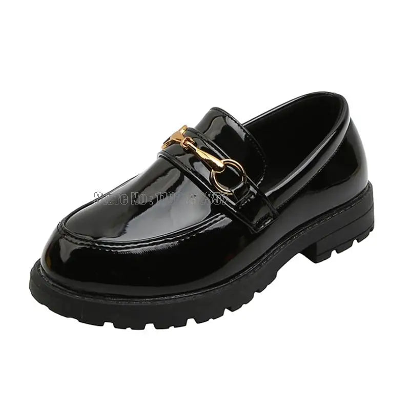 Girls Black Patent Leather Moccasin School Shoes