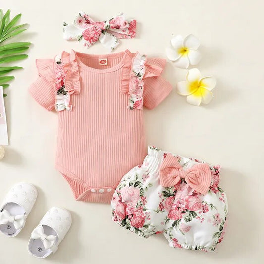 Baby Girl Bloomer Pink Floral Shorts Set *