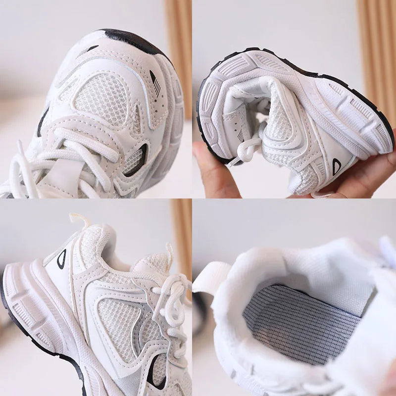 Boys White Leather Mesh Trainers