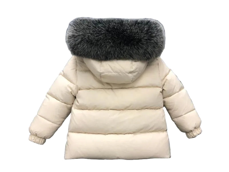 Winter Coat Off White Matt finish Racoon fur Hood