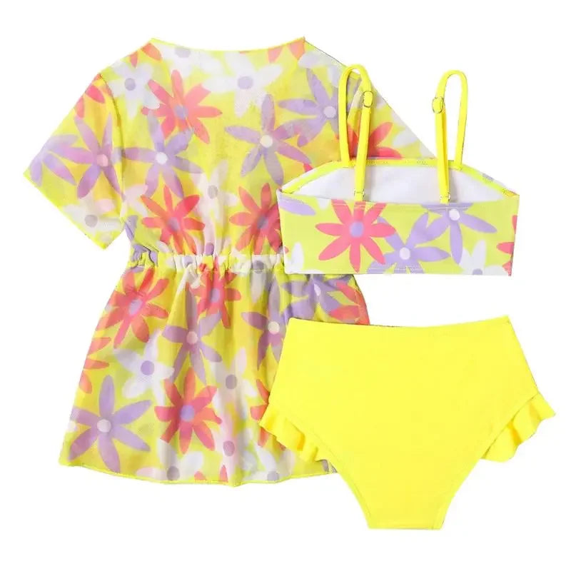 Girls Yellow Floral Swim Set & Cover-Up | Toddler Swimwear 1–3 Years *Preorder