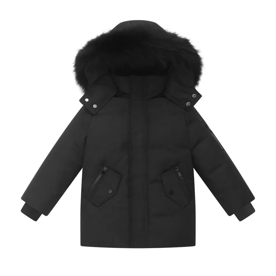Boys Black Long Parker Coat
