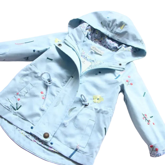 Girls Floral Lined Hooded Jacket – Baby Blue (Ages 2–7) *Online Product