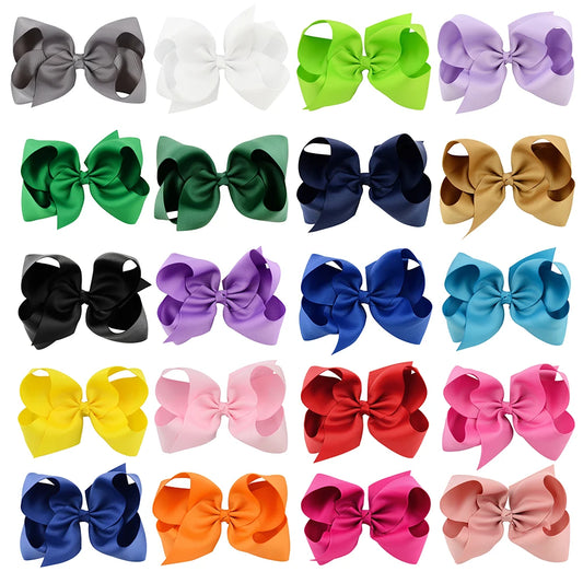 Girls 6" Ribbon Hair Bows - choice of colour