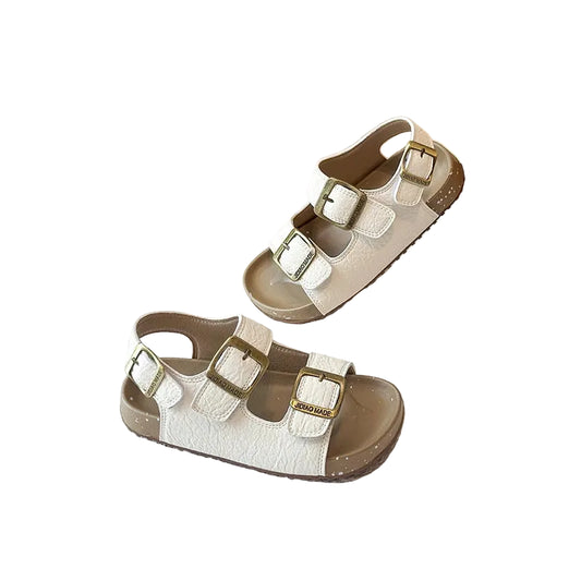 Kids' double-buckle summer sandals in off-white, with two adjustable straps