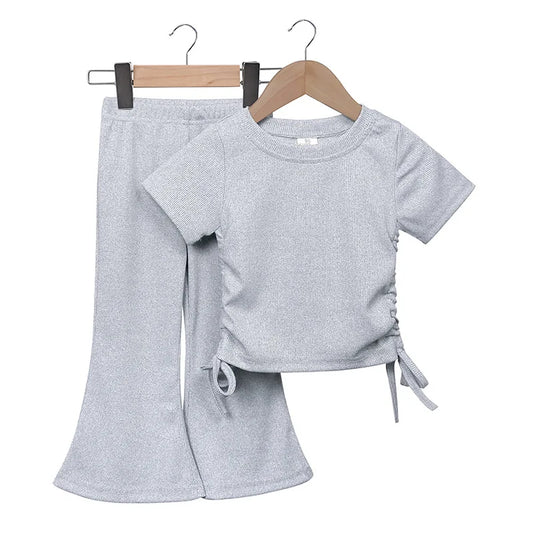 Girls Top and Bell Bottom Trouser Set - Grey