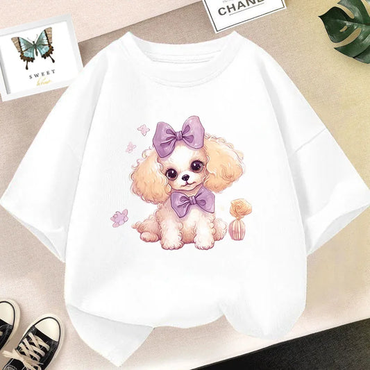 Girls White Puppy Dog T shirt