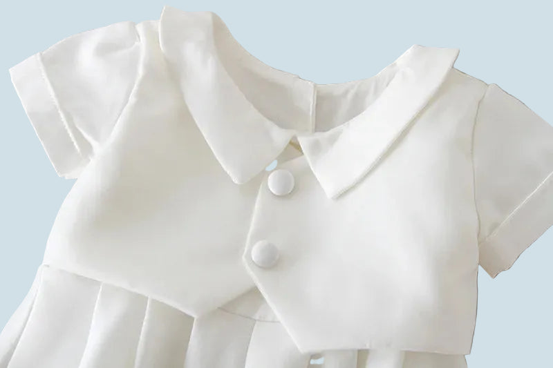 Boys White Christening Romper, with waist coat and Flat Cap - Special Occasion