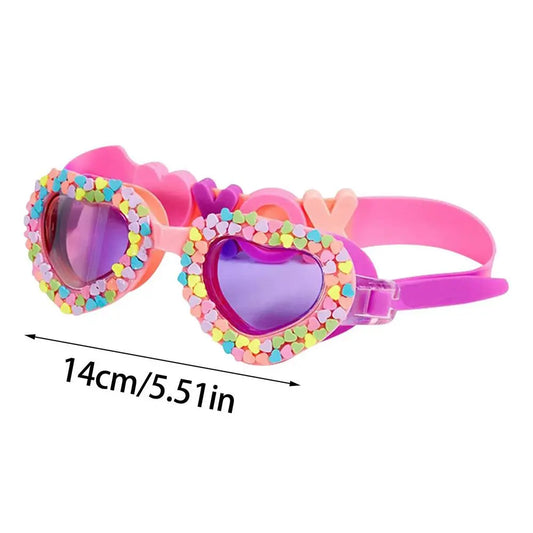 Children's Swimming Goggles Pink Beaded Hearts *
