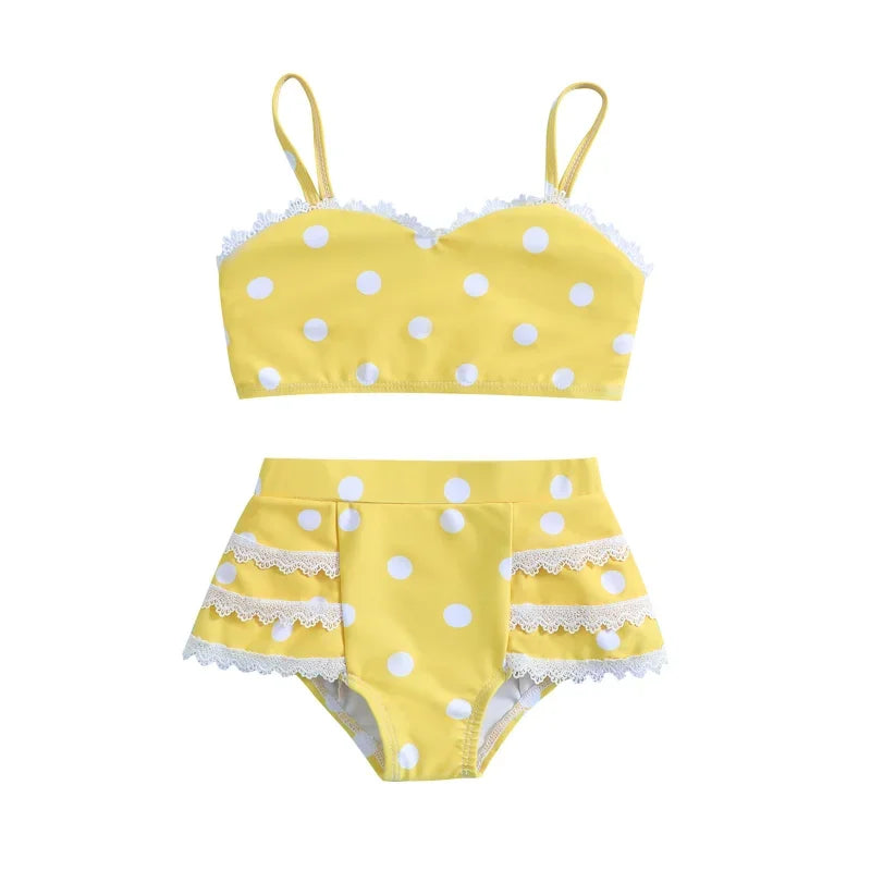 Girls Yellow Polka Dot Two Piece Bikini