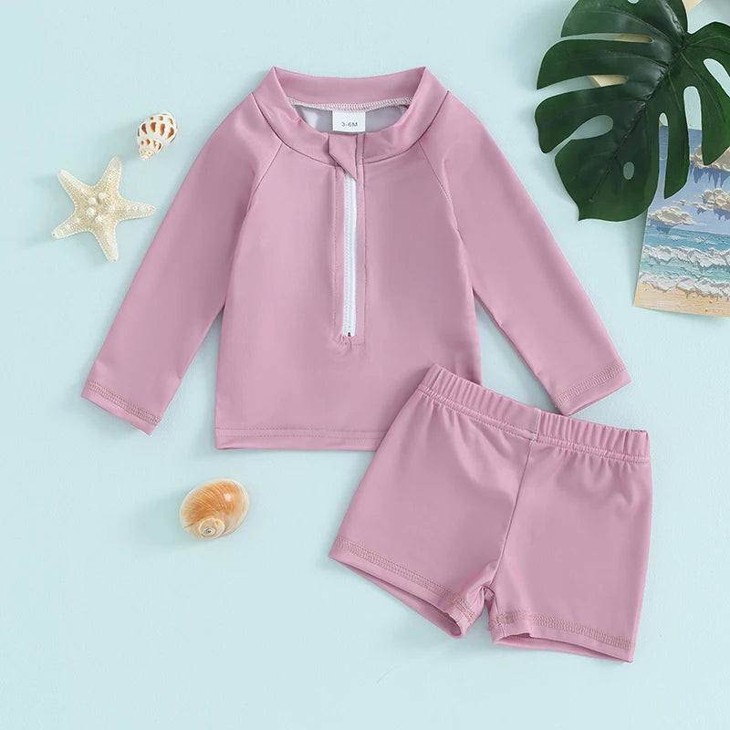 Summer Kids Long Sleeve Tops and Shorts UV Swimsuit in Plum