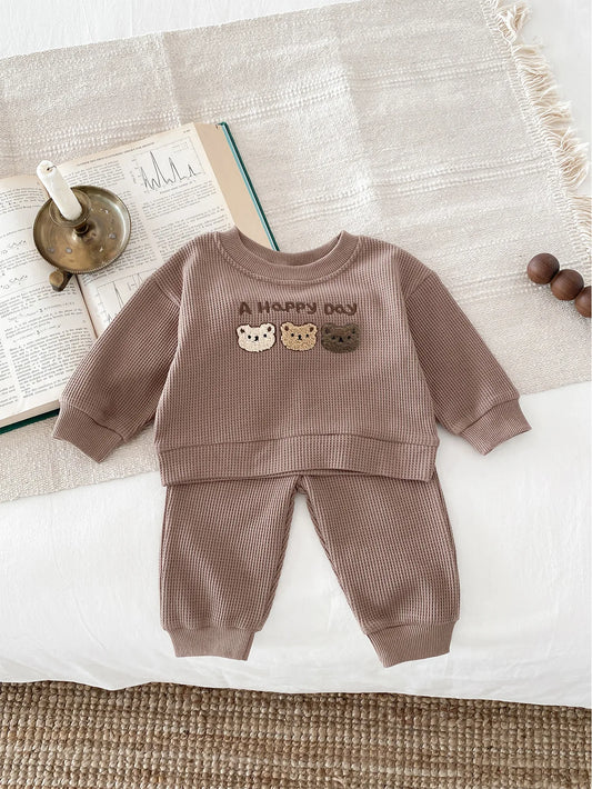Toddler Waffle Bear Brown two piece Tracksuit *