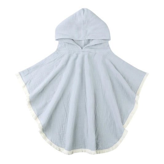 Thick Cotton Tassle Hooded Towel Blue