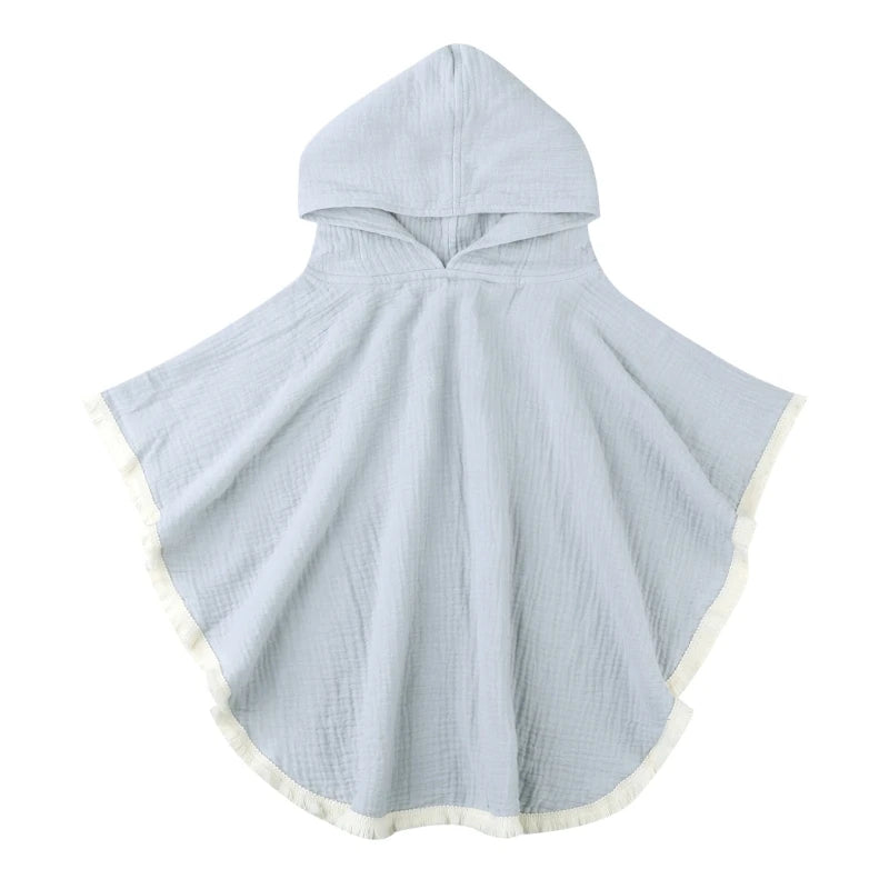Thick Cotton Tassle Hooded Towel Blue