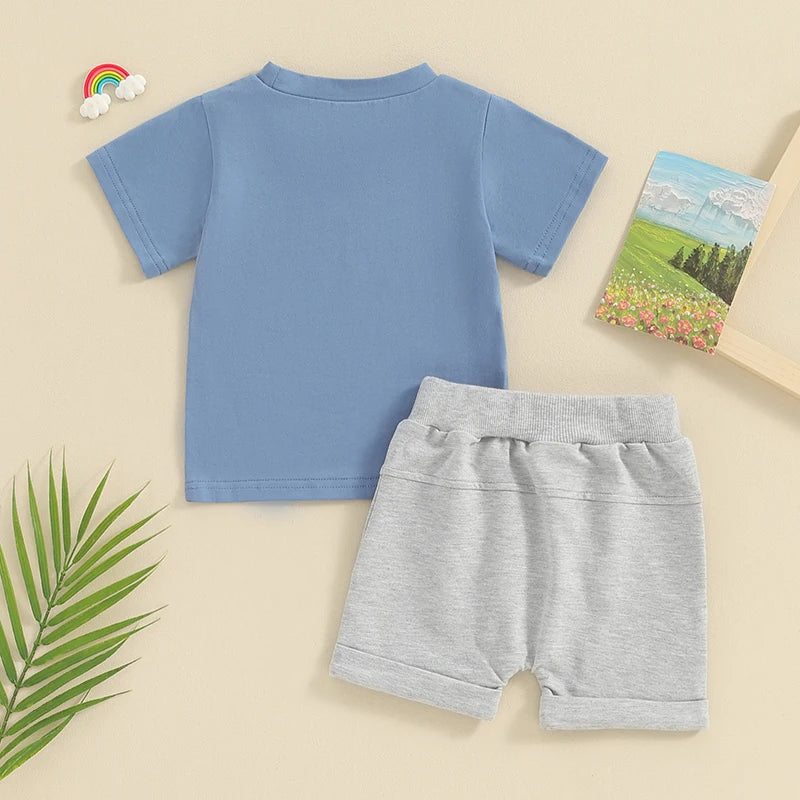 Boys Toddler Cotton Blue T shirt and Shorts Set 'MR I steal your snacks'!