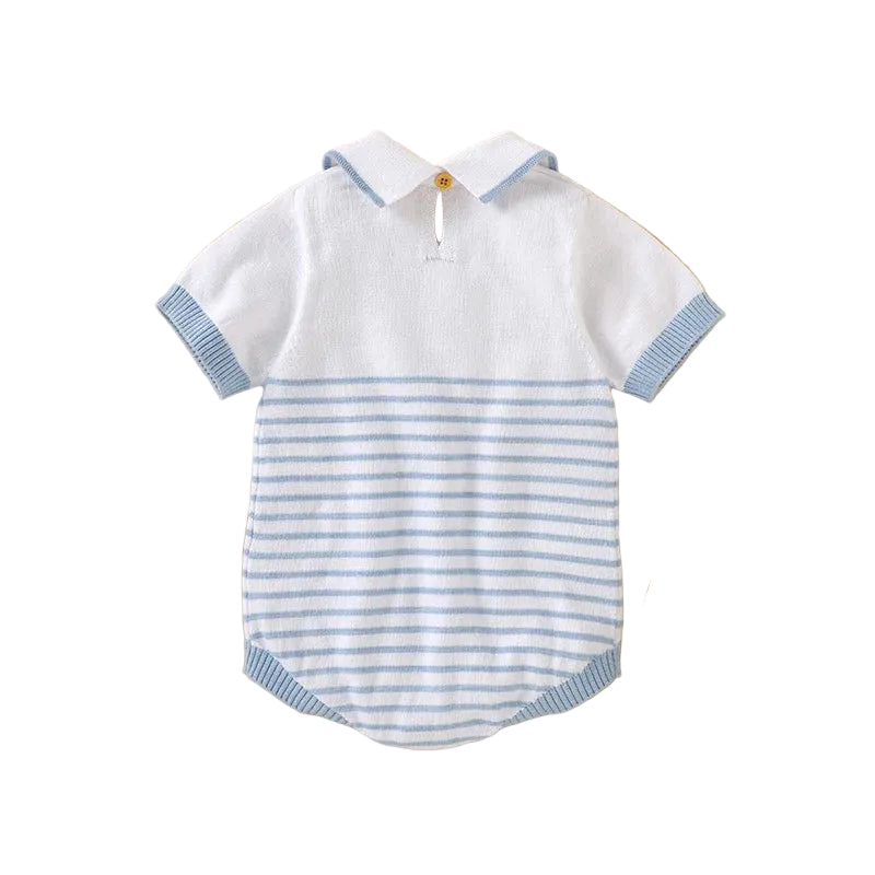 Baby Boys Baby Blue Nautical Knit Bodysuit with Collar *Online Product