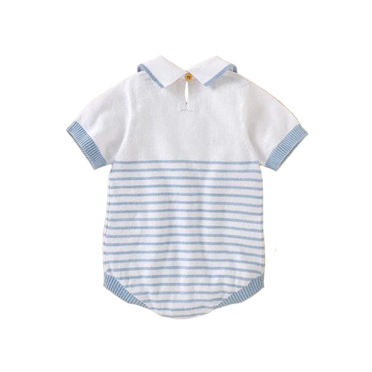 Baby Boys Baby Blue Nautical Knit Bodysuit with Collar *Online Product